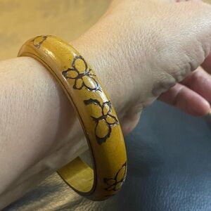 Vintage Engraved Butterfly Design Wooden Bangle Bracelet Cottagecore Boho Hippie